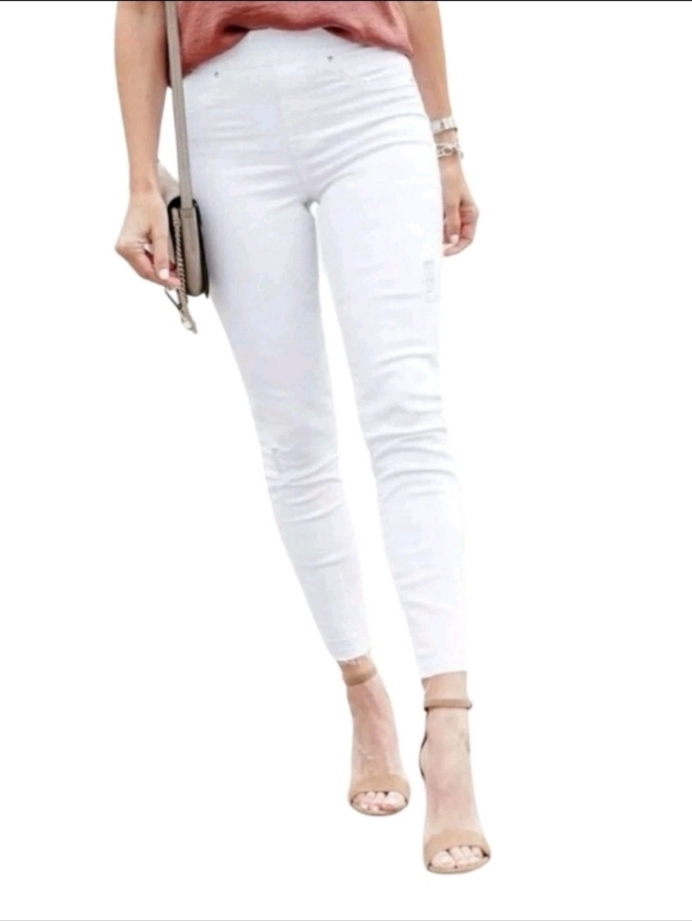 Spanx Distressed Skinny  White Jeans Medium Feminine